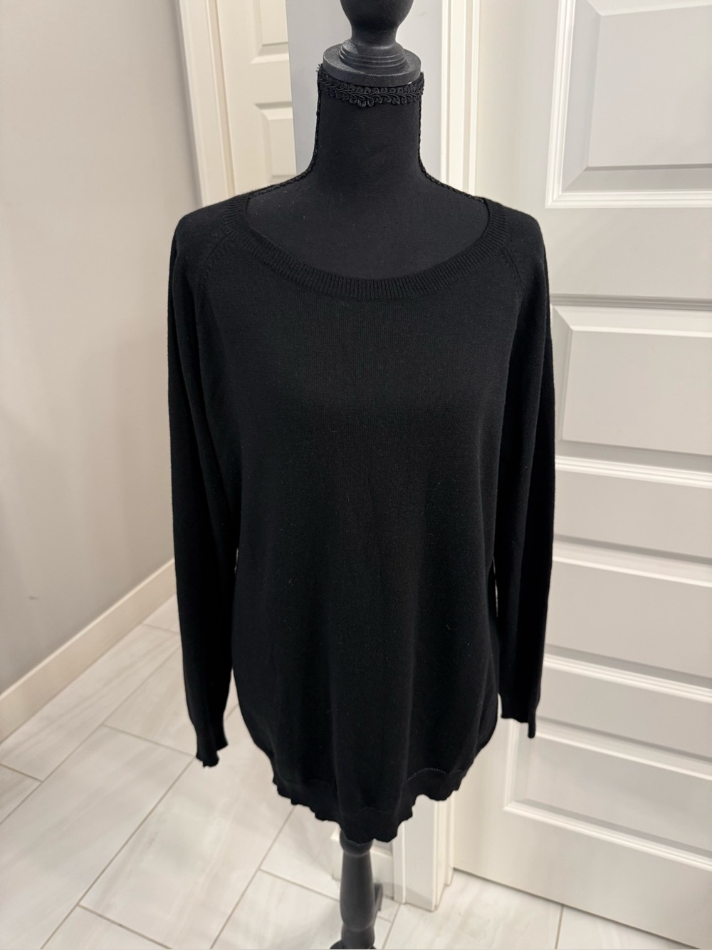 Market & Spruce Womens Wool Blend Black Crewneck Sweater